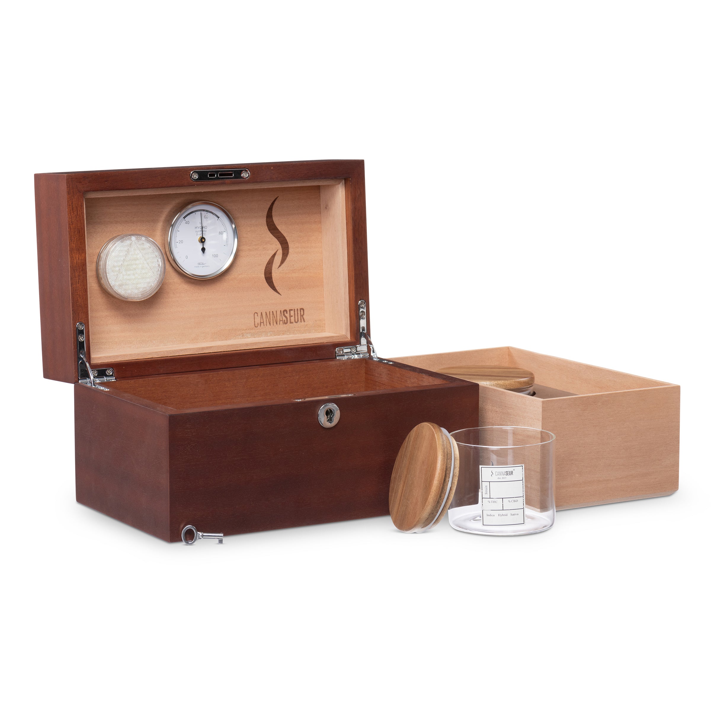 Cannaseur® One Limited Edition Sapele Humidor with 1 Jar plus Accessory Storage and Lock - Cannaseur